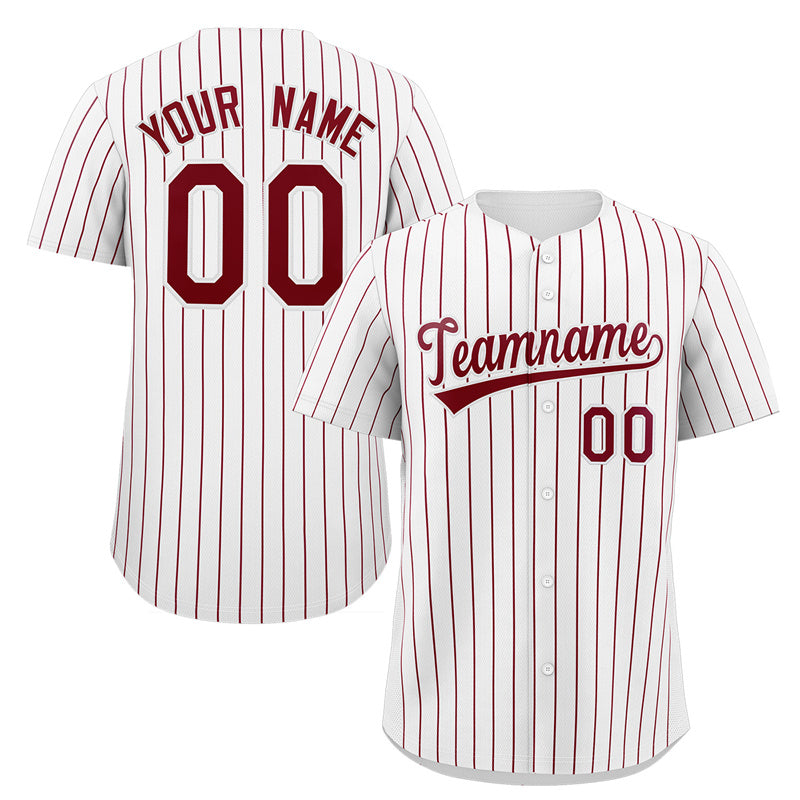 Custom White Crimson Stripe Fashion Authentic Baseball Jersey