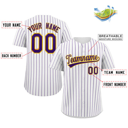 Custom White Purple-Gold Stripe Fashion Authentic Baseball Jersey