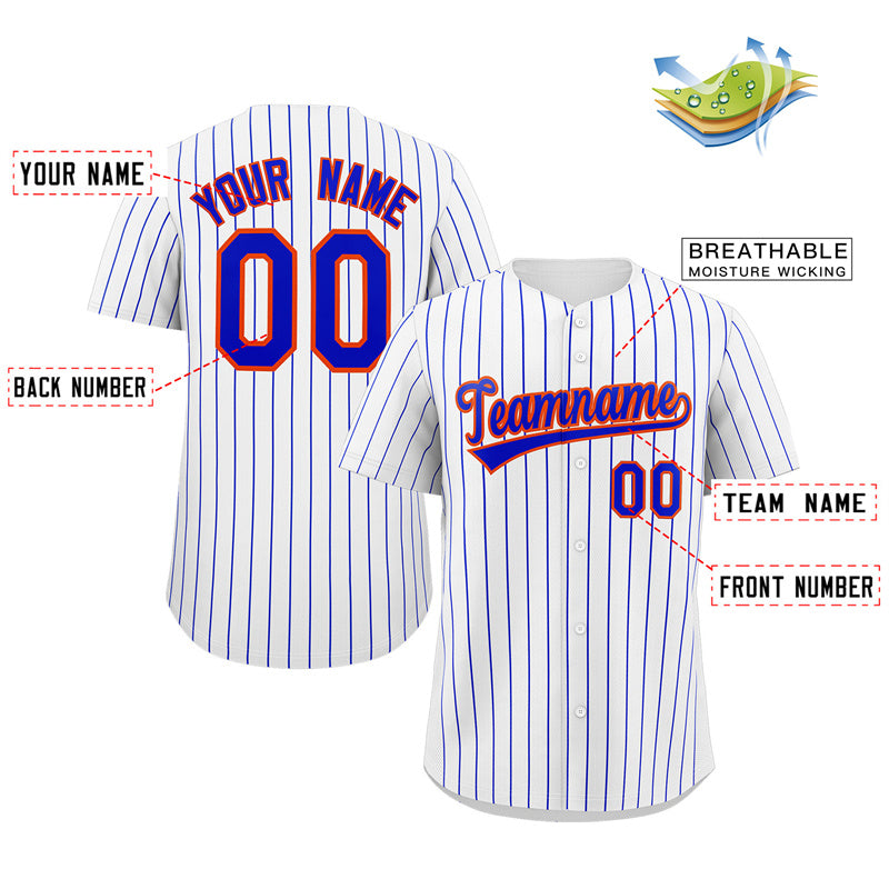 Custom White Royal-Orange Stripe Fashion Authentic Baseball Jersey