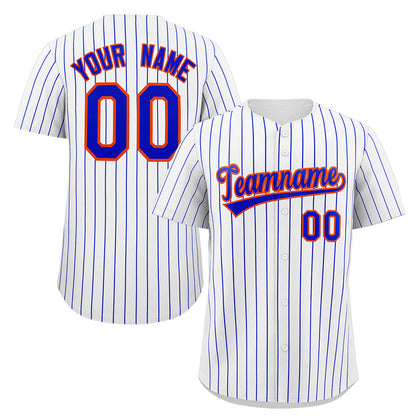 Custom White Royal-Orange Stripe Fashion Authentic Baseball Jersey