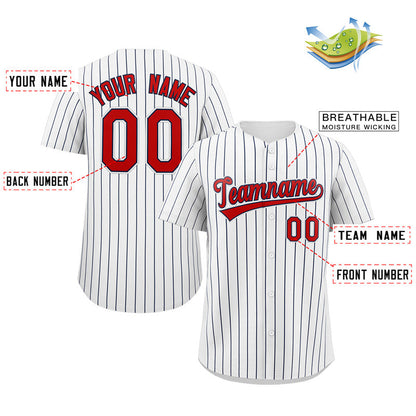 Custom White Red-Navy Stripe Fashion Authentic Baseball Jersey