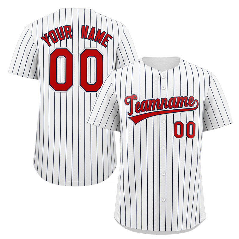 Custom White Red-Navy Stripe Fashion Authentic Baseball Jersey