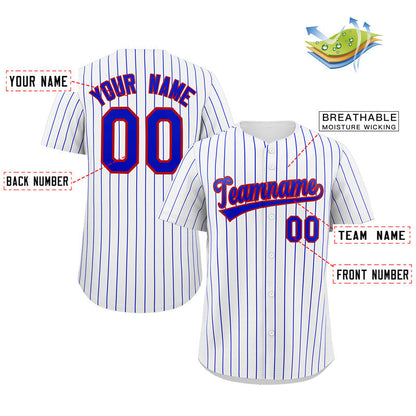 Custom White Royal-Red Stripe Fashion Authentic Baseball Jersey