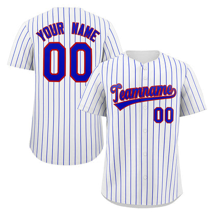 Custom White Royal-Red Stripe Fashion Authentic Baseball Jersey