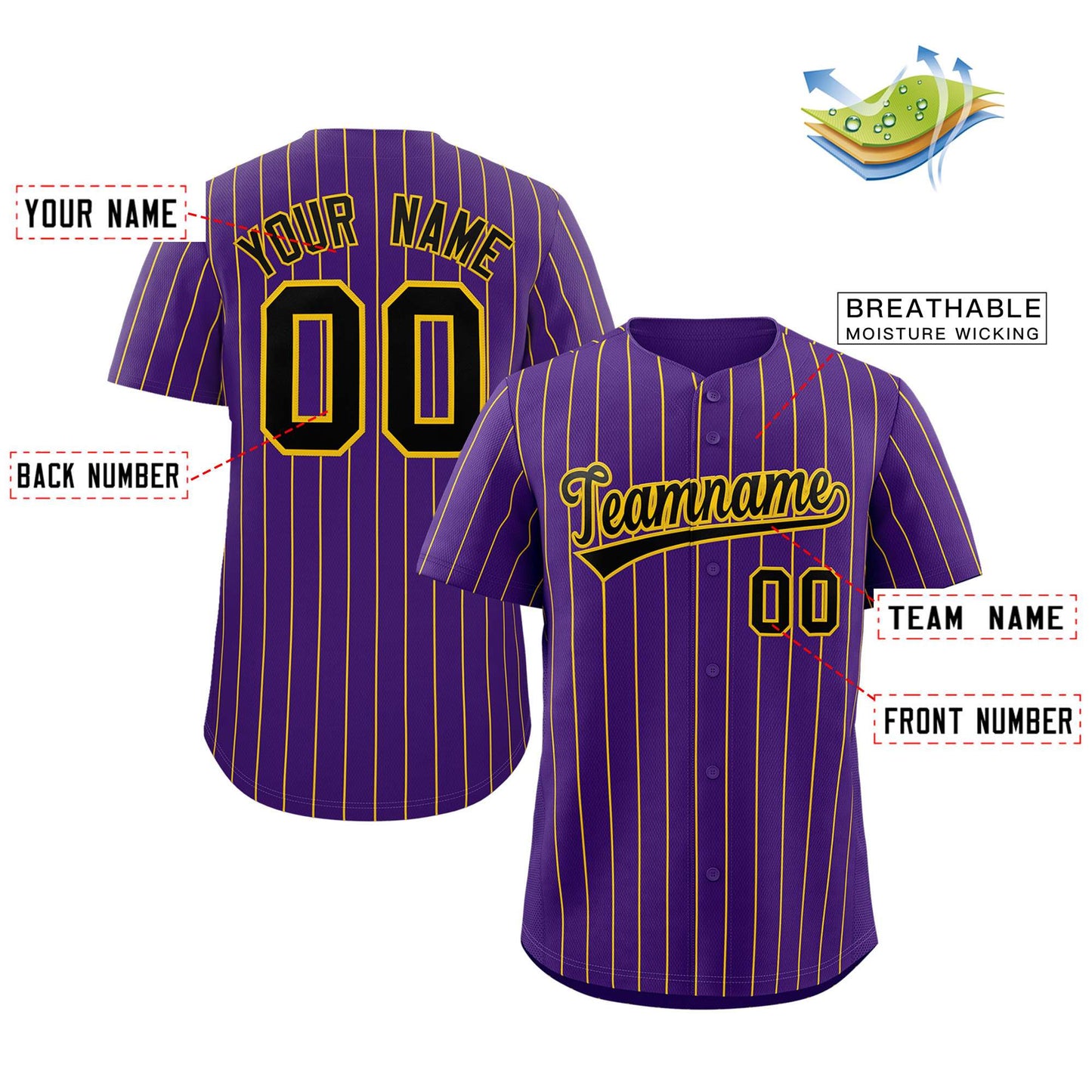 Custom Pinstripe Baseball Jerseys Personalized Button-Down Shirts for Teams