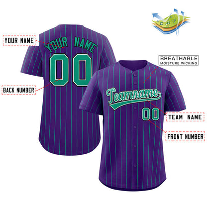 Custom Purple Teal-Black Stripe Fashion Authentic Baseball Jersey