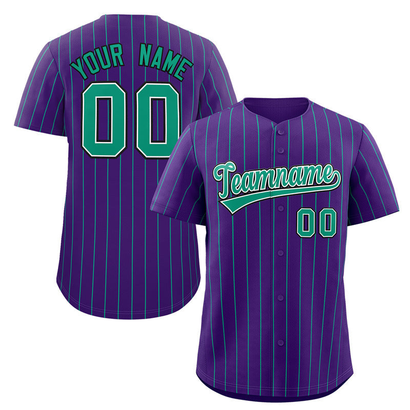 Custom Purple Teal-Black Stripe Fashion Authentic Baseball Jersey