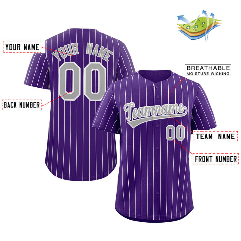 Custom Purple Gray-White Stripe Fashion Authentic Baseball Jersey