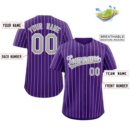 Custom Purple Gray-White Stripe Fashion Authentic Baseball Jersey