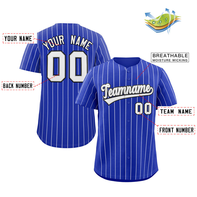 Custom Royal White-Black Stripe Fashion Authentic Baseball Jersey