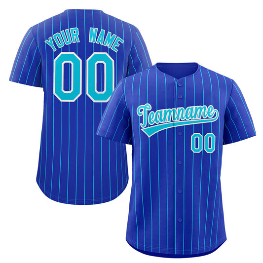 Custom Royal Aqua-White Stripe Fashion Authentic Baseball Jersey