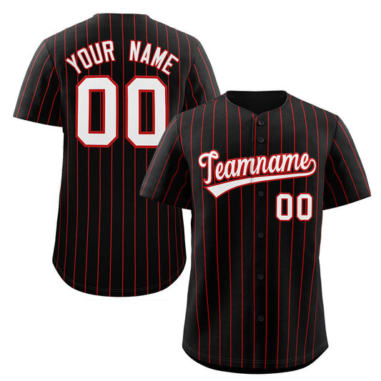 Custom Black White-Red Stripe Fashion Authentic Baseball Jersey