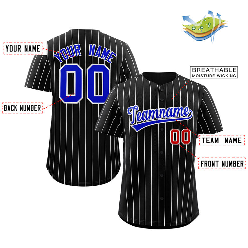 Custom Black Royal-White Stripe Fashion Authentic Baseball Jersey