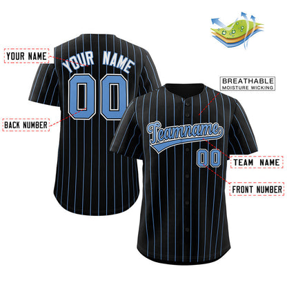 Custom Black Light Blue-White Stripe Fashion Authentic Baseball Jersey