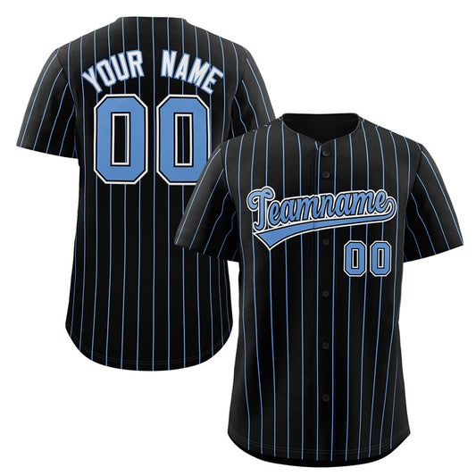 Custom Black Light Blue-White Stripe Fashion Authentic Baseball Jersey