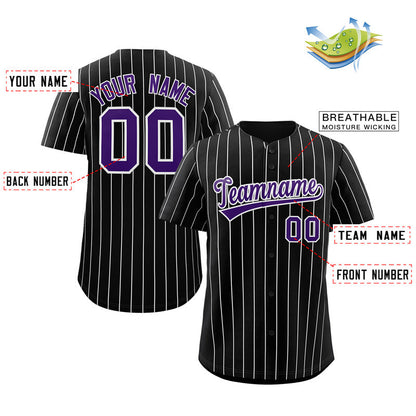 Custom Black Purple-White Stripe Fashion Authentic Baseball Jersey