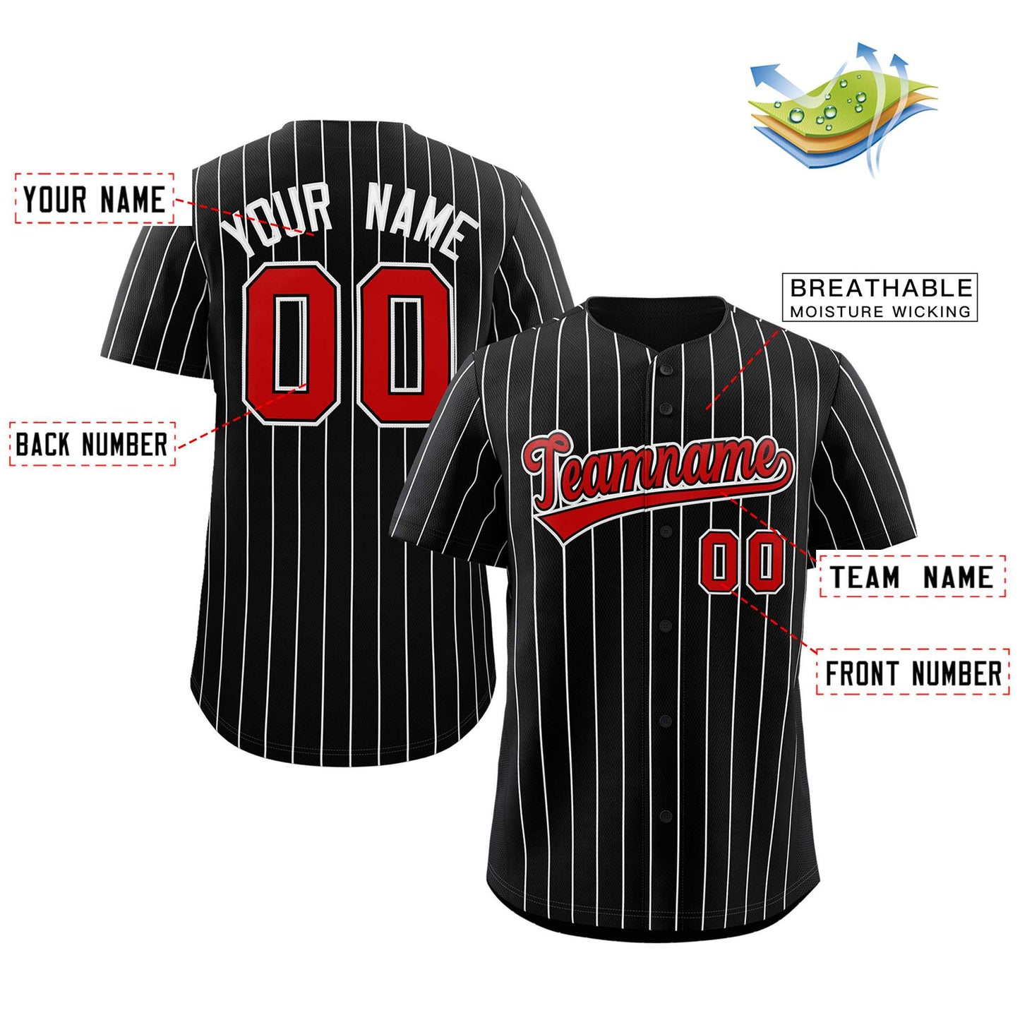 Custom Pinstripe Baseball Jerseys Personalized Button-Down Shirts for Teams