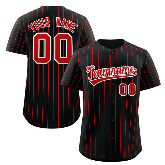 Custom Black Red-White Stripe Fashion Authentic Baseball Jersey