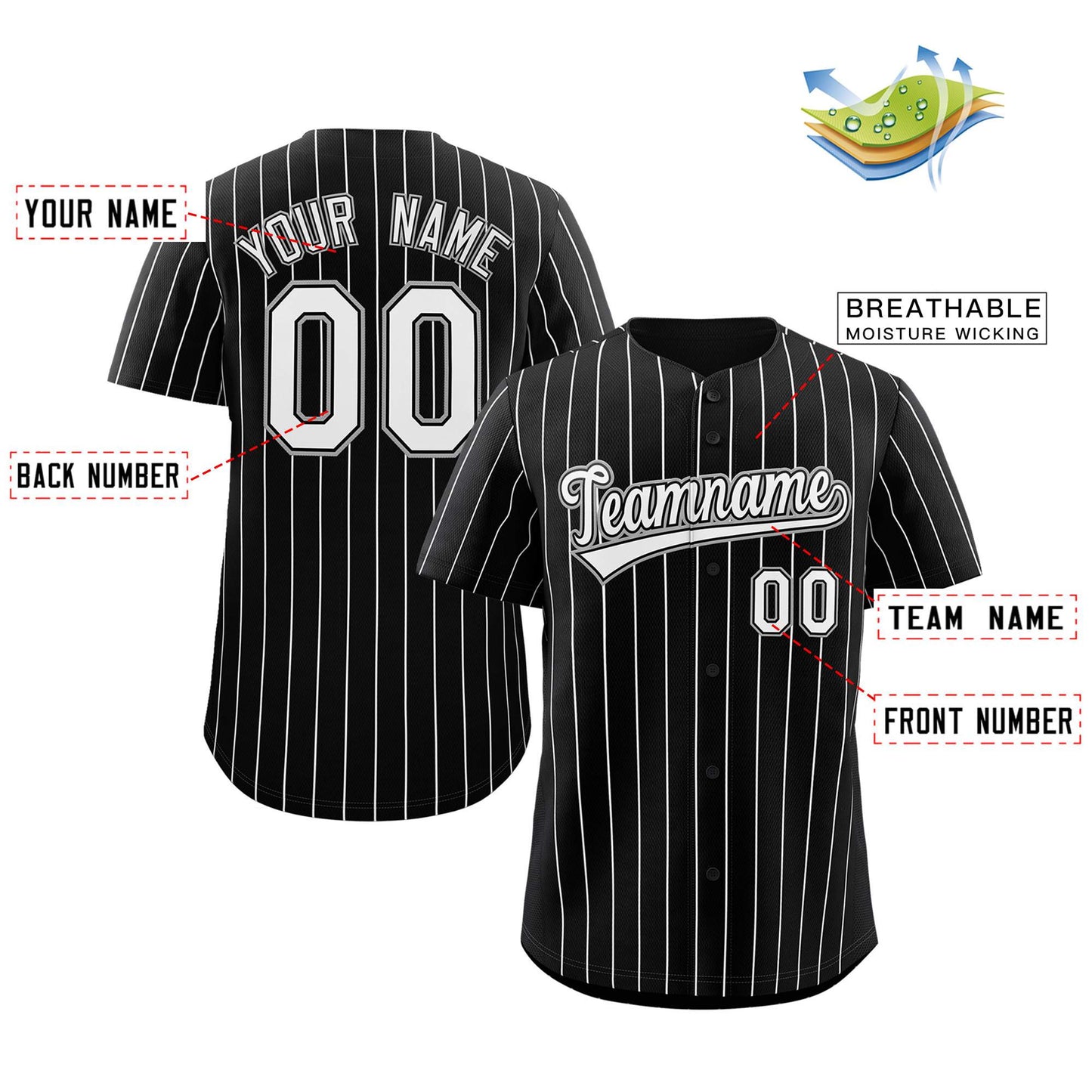 Custom Pinstripe Baseball Jerseys Personalized Button-Down Shirts for Teams