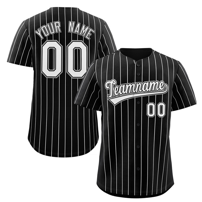 Custom Black White-Gray Stripe Fashion Authentic Baseball Jersey