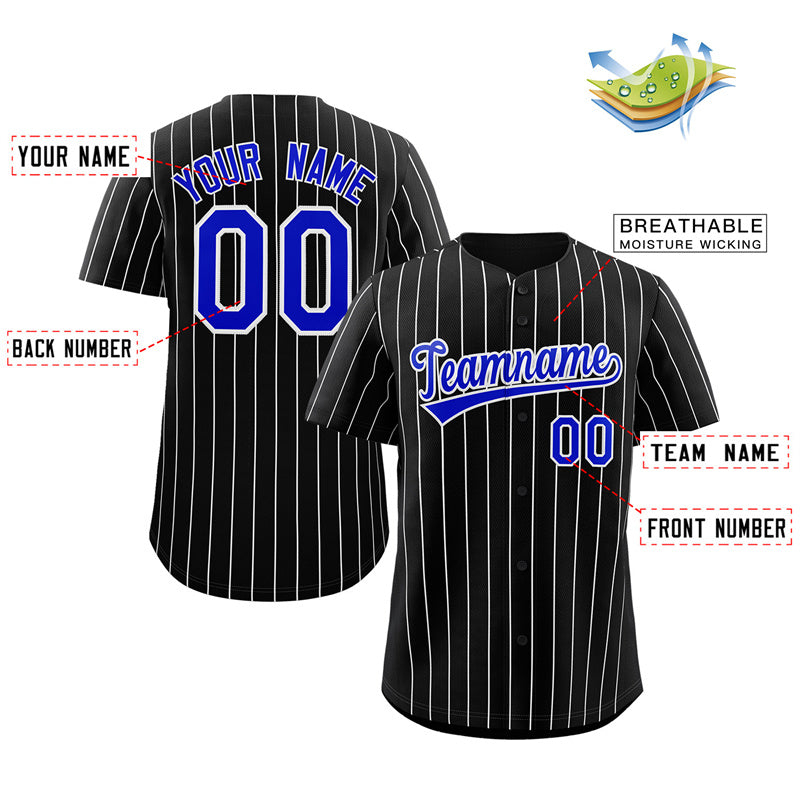 Custom Black Royal-White Stripe Fashion Authentic Baseball Jersey