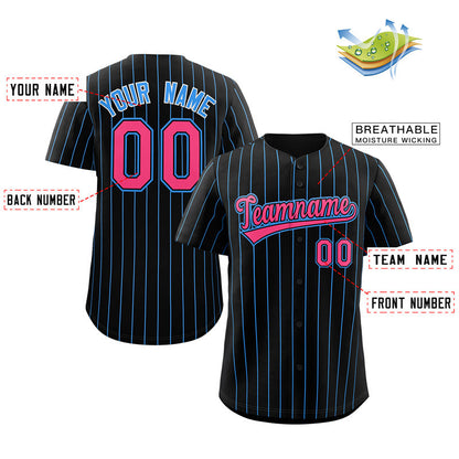 Custom Black Pink-Powder Blue Stripe Fashion Authentic Baseball Jersey