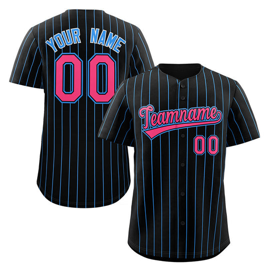 Custom Black Pink-Powder Blue Stripe Fashion Authentic Baseball Jersey