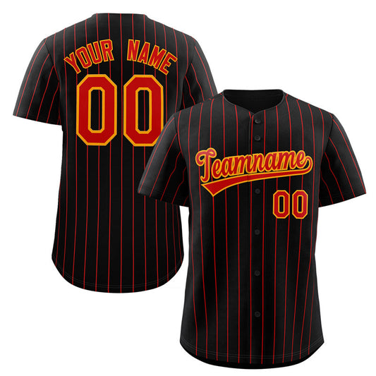 Custom Black Red-Orange Stripe Fashion Authentic Baseball Jersey