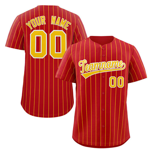 Custom Red Gold-White Stripe Fashion Authentic Baseball Jersey