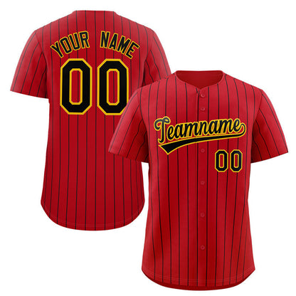 Custom Red Black-Yellow Stripe Fashion Authentic Baseball Jersey