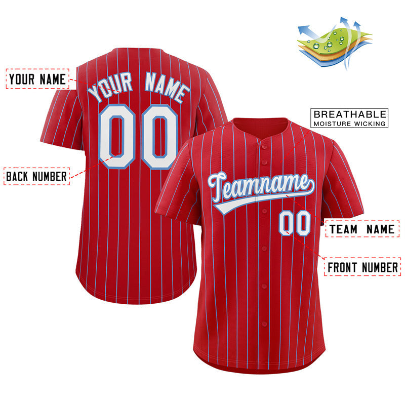 Custom Red White Light-Blue Stripe Fashion Authentic Baseball Jersey