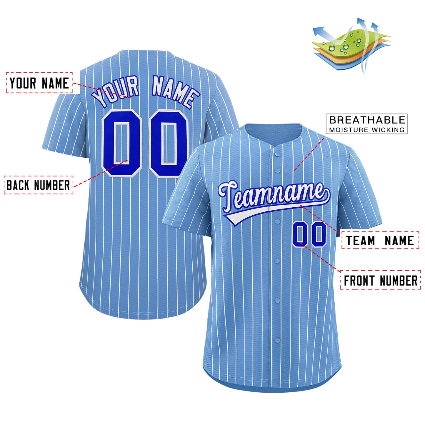 Custom Light Blue White-Royal Stripe Fashion Authentic Baseball Jersey