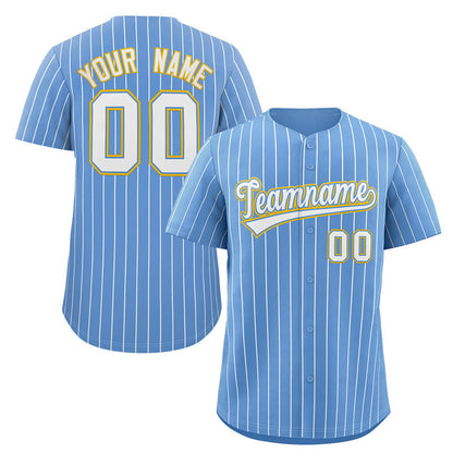 Custom Light Blue White-Gold Stripe Fashion Authentic Baseball Jersey