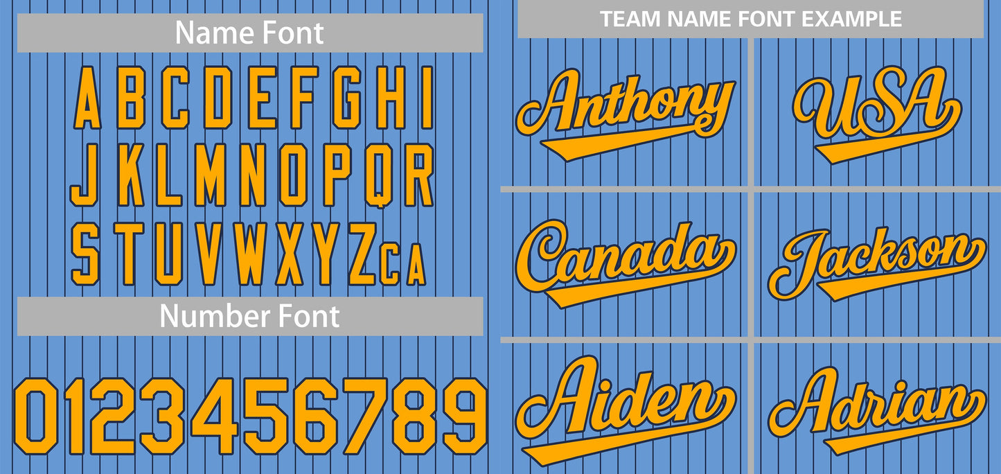 Custom Light Blue Yellow-Navy Stripe Fashion Authentic Baseball Jersey