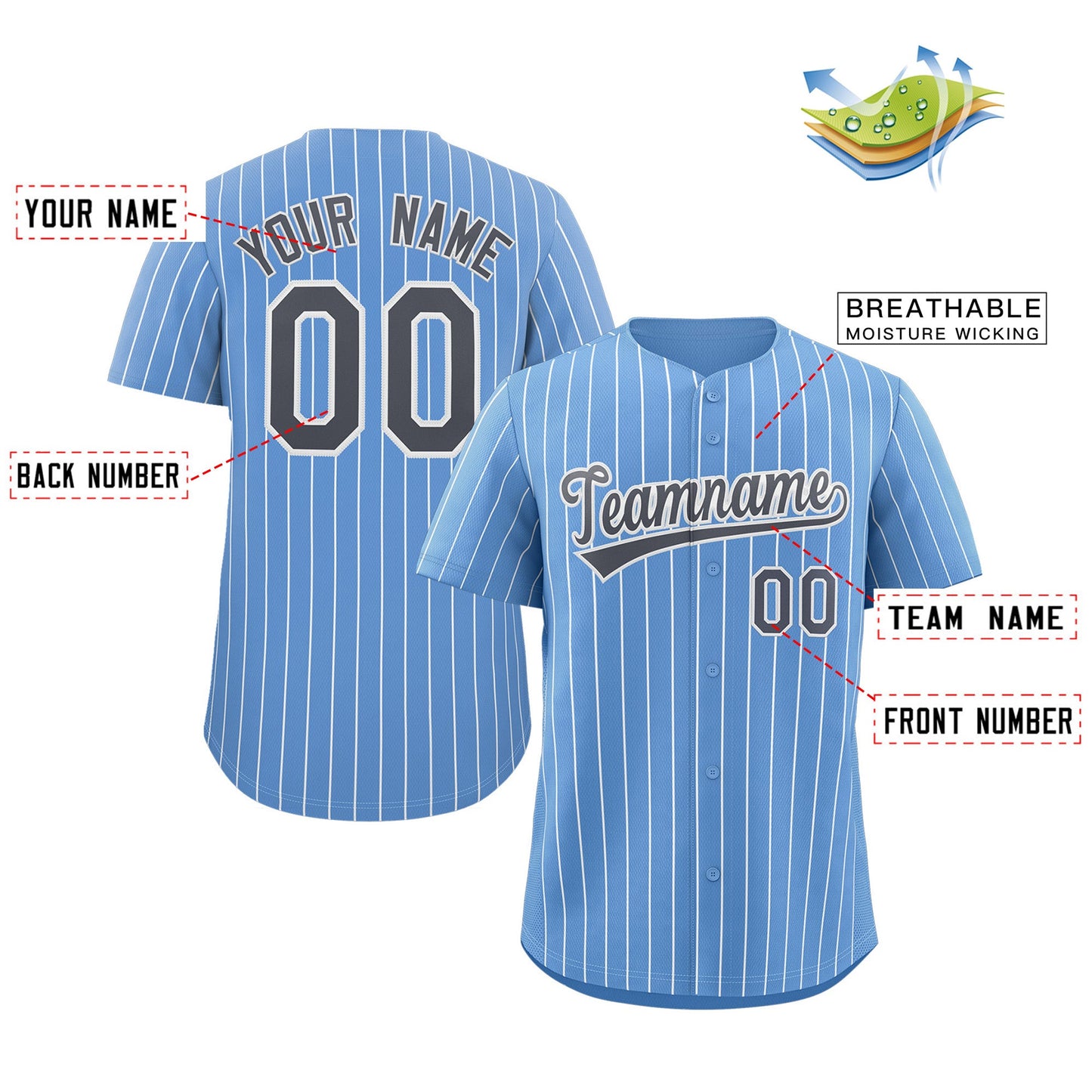 Custom Light Blue Navy-White Stripe Fashion Authentic Baseball Jersey