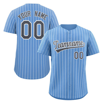 Custom Light Blue Navy-White Stripe Fashion Authentic Baseball Jersey