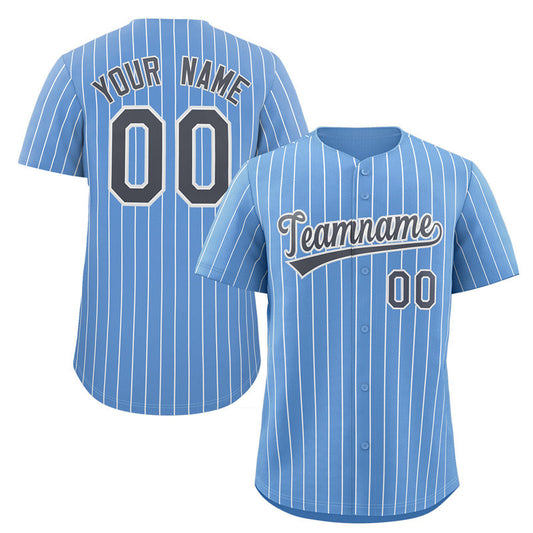 Custom Light Blue Navy-White Stripe Fashion Authentic Baseball Jersey