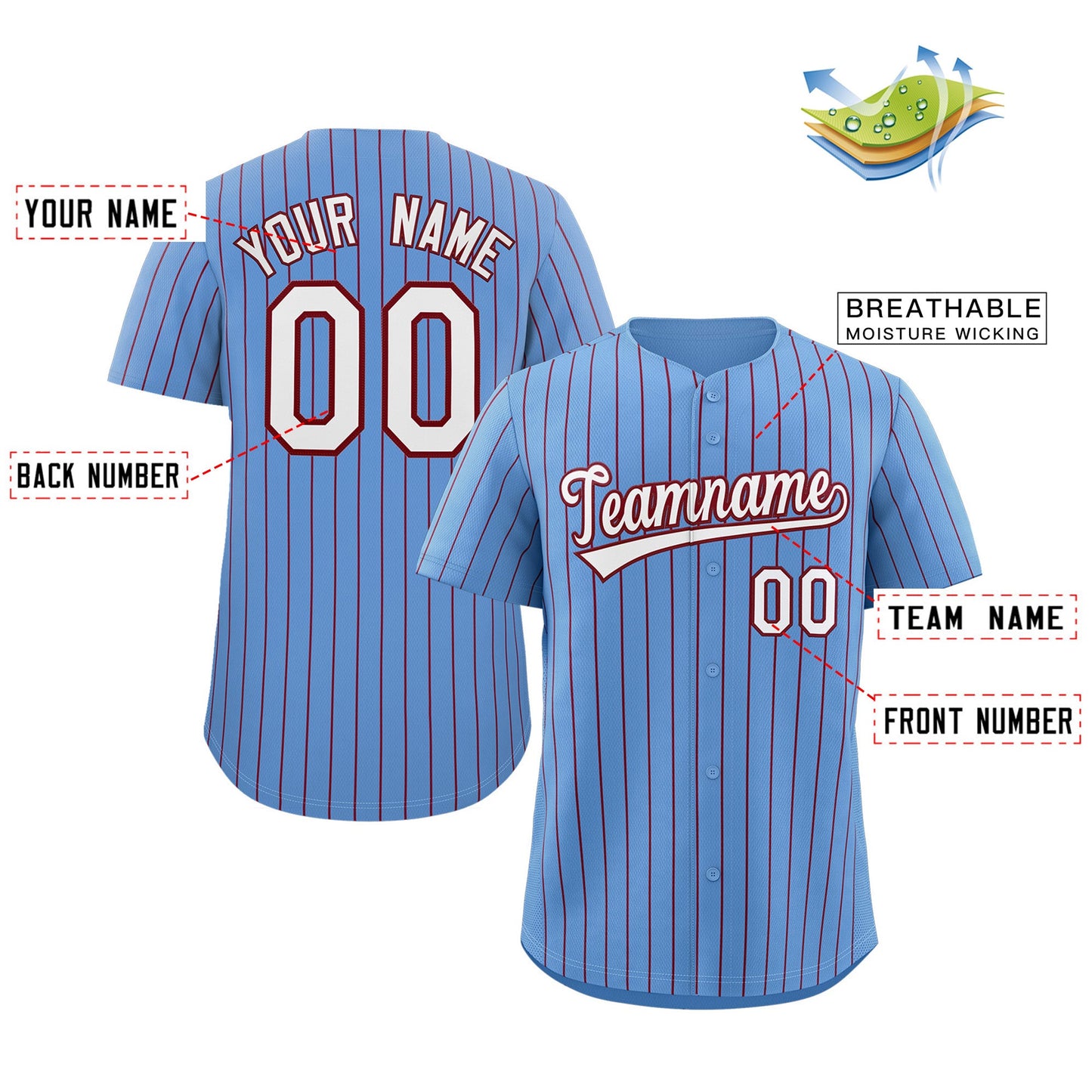 Custom Powder Blue White-Crimson Stripe Fashion Authentic Baseball Jersey