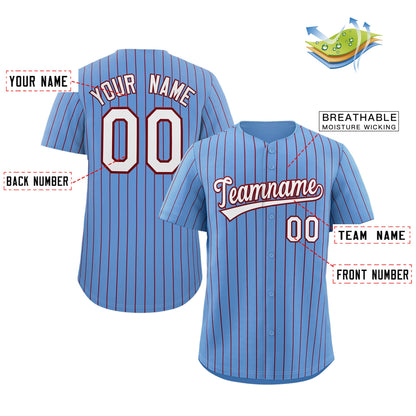 Custom Powder Blue White-Crimson Stripe Fashion Authentic Baseball Jersey