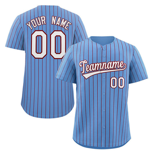 Custom Powder Blue White-Crimson Stripe Fashion Authentic Baseball Jersey