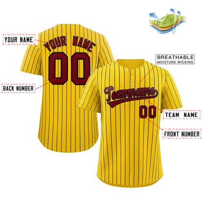 Custom Yellow Crimson-Black Stripe Fashion Authentic Baseball Jersey