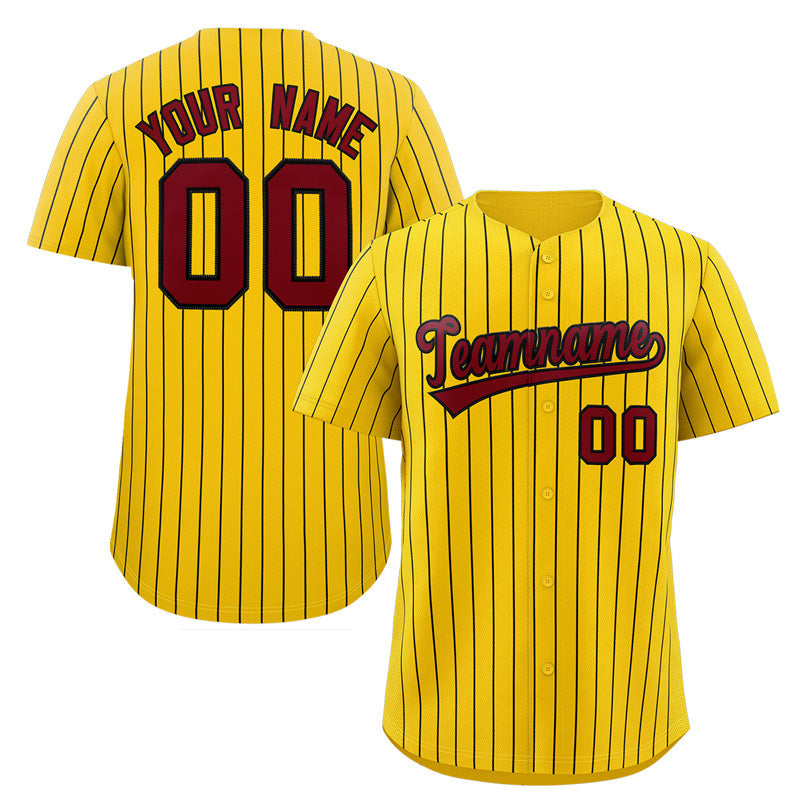 Custom Yellow Crimson-Black Stripe Fashion Authentic Baseball Jersey