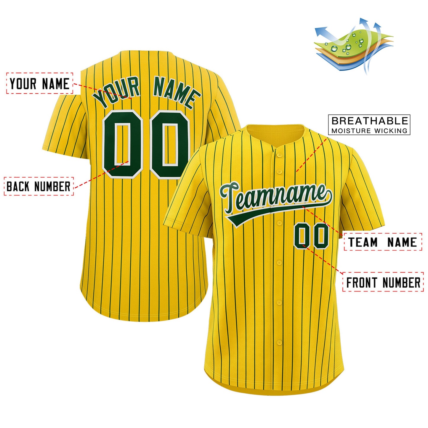 Custom Gold Green-White Stripe Fashion Authentic Baseball Jersey