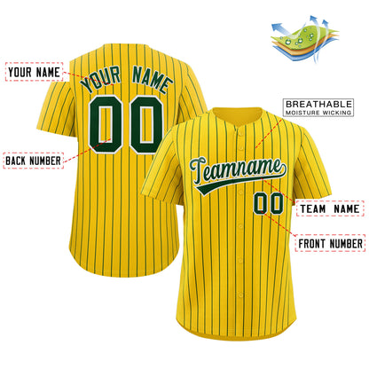 Custom Gold Green-White Stripe Fashion Authentic Baseball Jersey