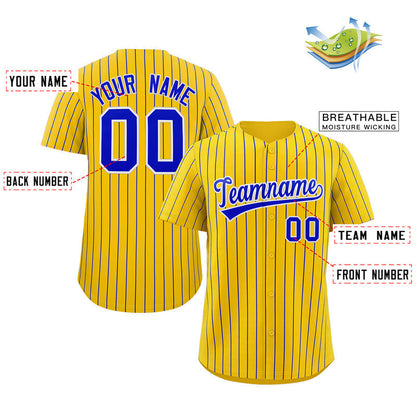 Custom Yellow Royal-White Stripe Fashion Authentic Baseball Jersey