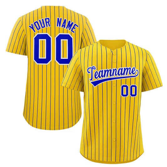 Custom Yellow Royal-White Stripe Fashion Authentic Baseball Jersey