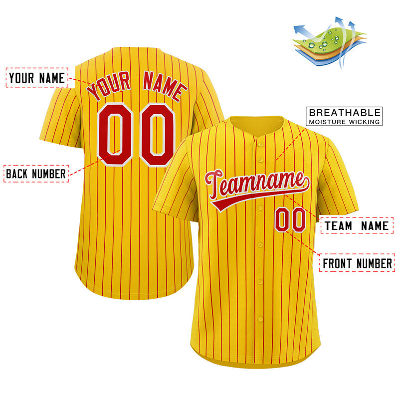 Custom Yellow Red-White Stripe Fashion Authentic Baseball Jersey