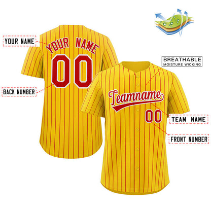 Custom Yellow Red-White Stripe Fashion Authentic Baseball Jersey