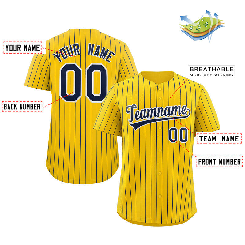 Custom Yellow Navy-White Stripe Fashion Authentic Baseball Jersey