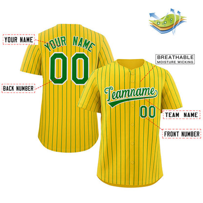 Custom Yellow Green-White Stripe Fashion Authentic Baseball Jersey